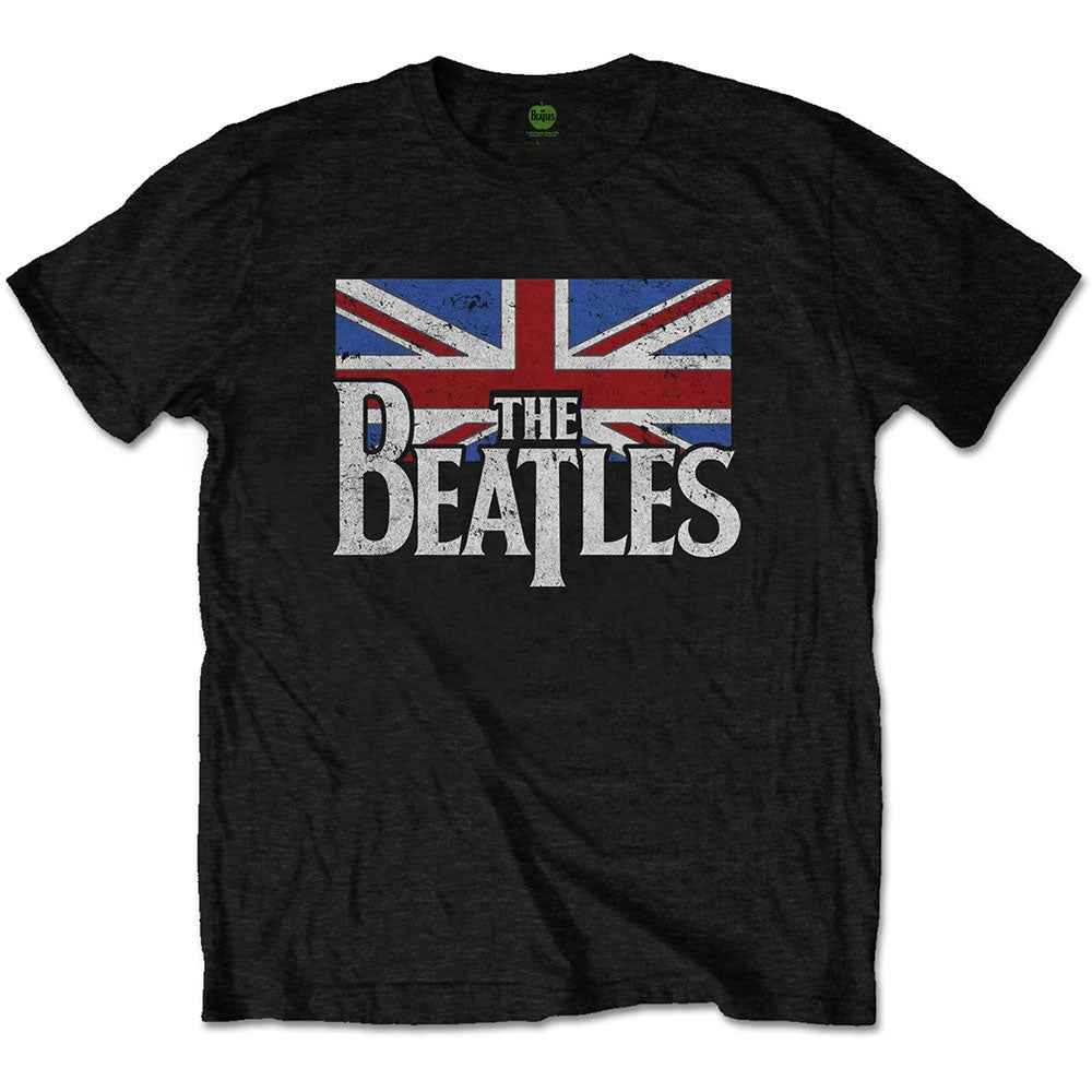 The Beatles - Drop T Logo & Vintage Flag - T-Shirt