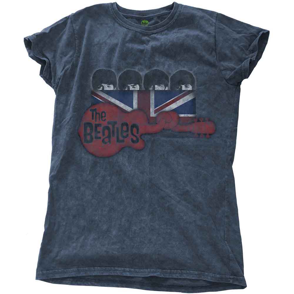 The Beatles - Guitar & Flag - T-Shirt Blue