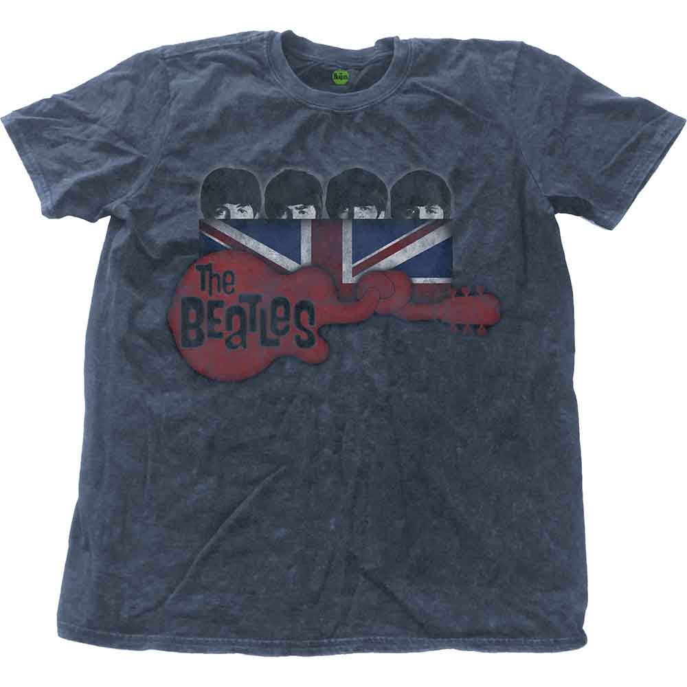 The Beatles - Guitar & Flag - T-Shirt Blue