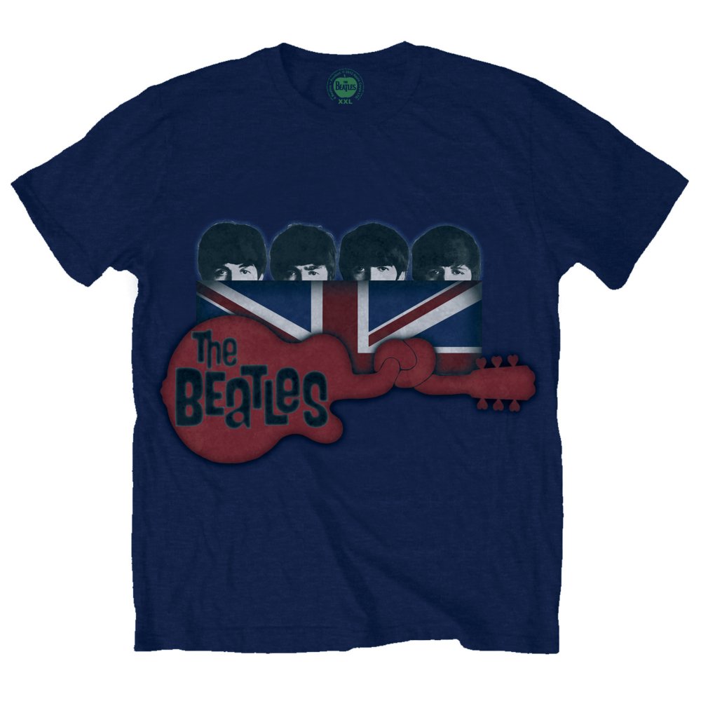 The Beatles - Guitar & Flag - T-Shirt Blue