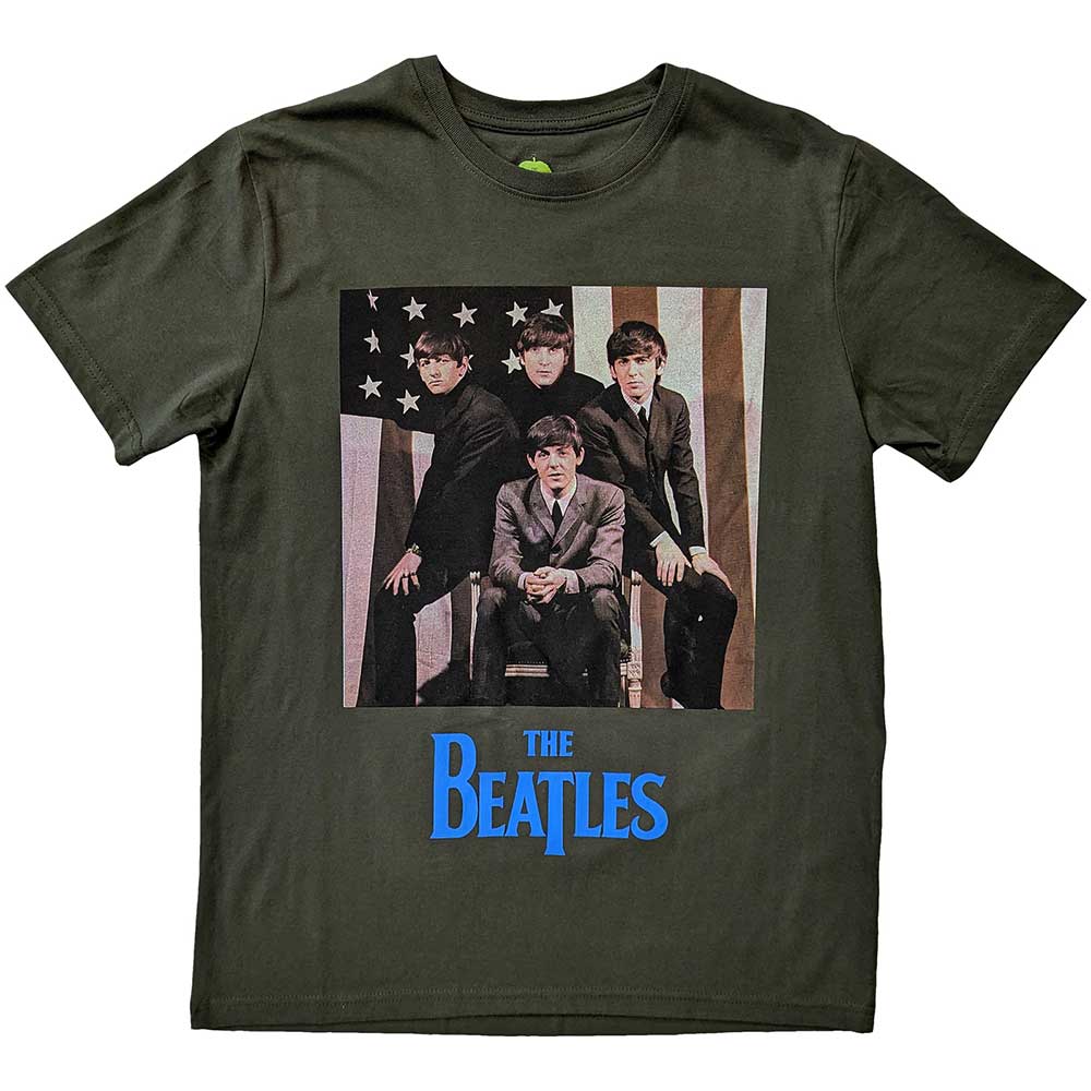 The Beatles - US Flag Photo - T-Shirt Green