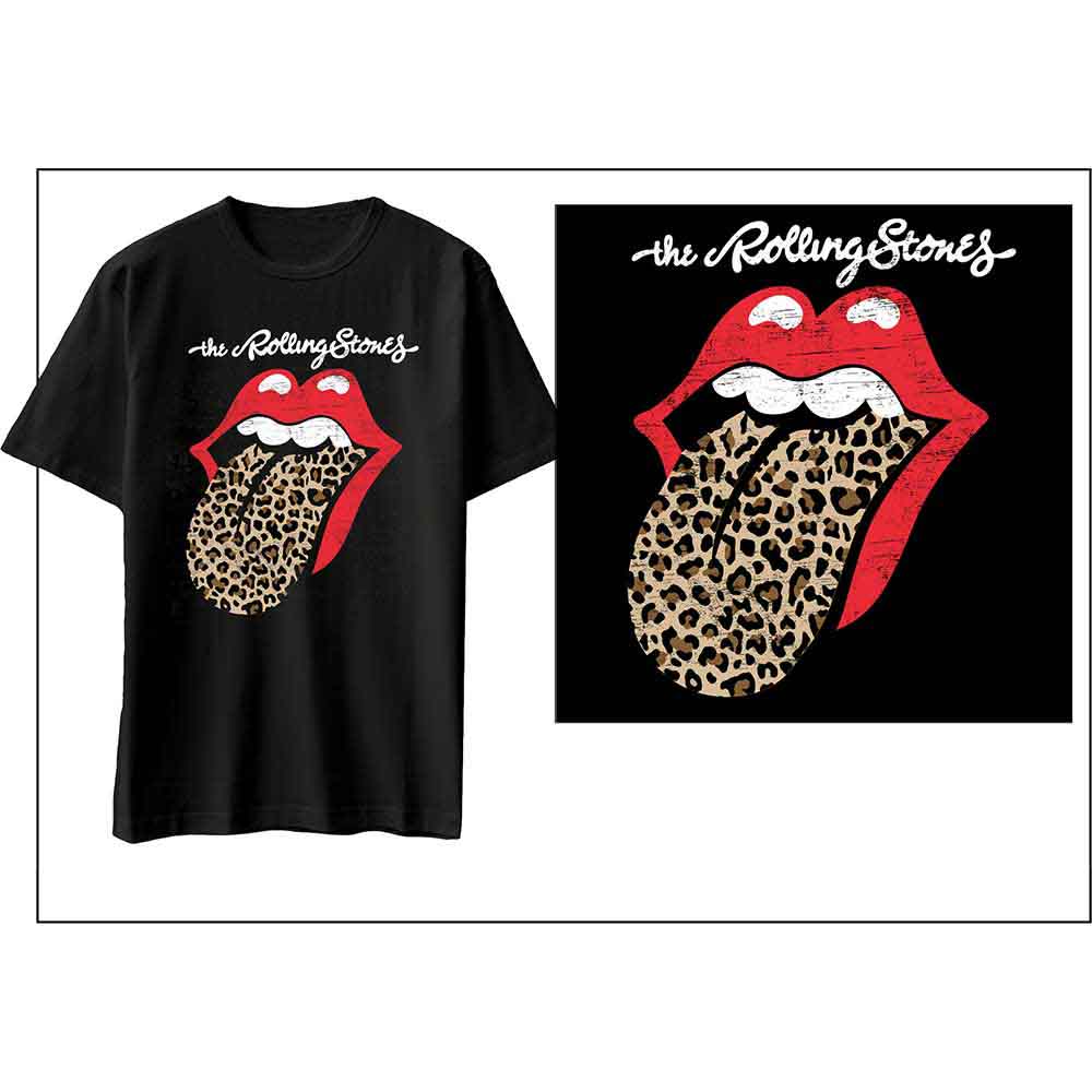 The Rolling Stones - Leopard Print Tongue - T-Shirt Black
