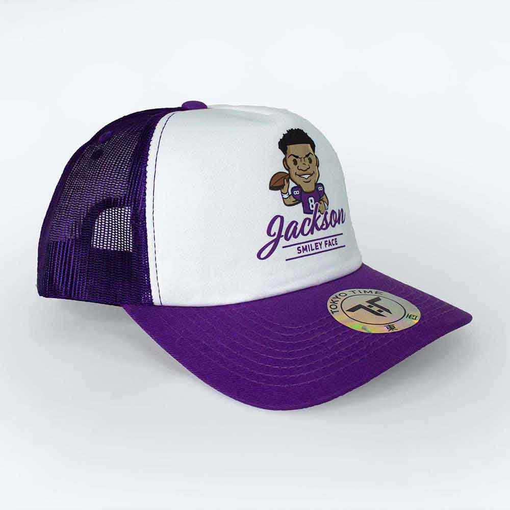 Tokyo Time - Lamar Jackson NFLPA Emoji - Hat White, Purple